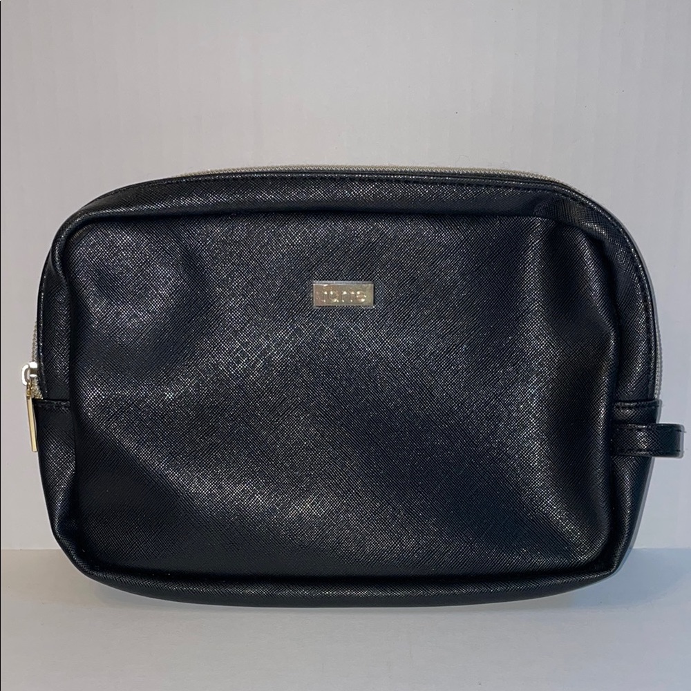 Tarte Black Makeup Cosmetic Travel Bag Gold Zip Purple Lining